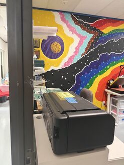 Canon printer and room view from the doorway.