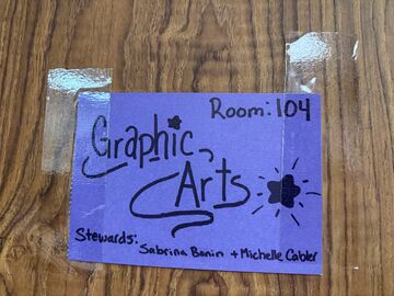 Graphic Arts Room 104 door sign